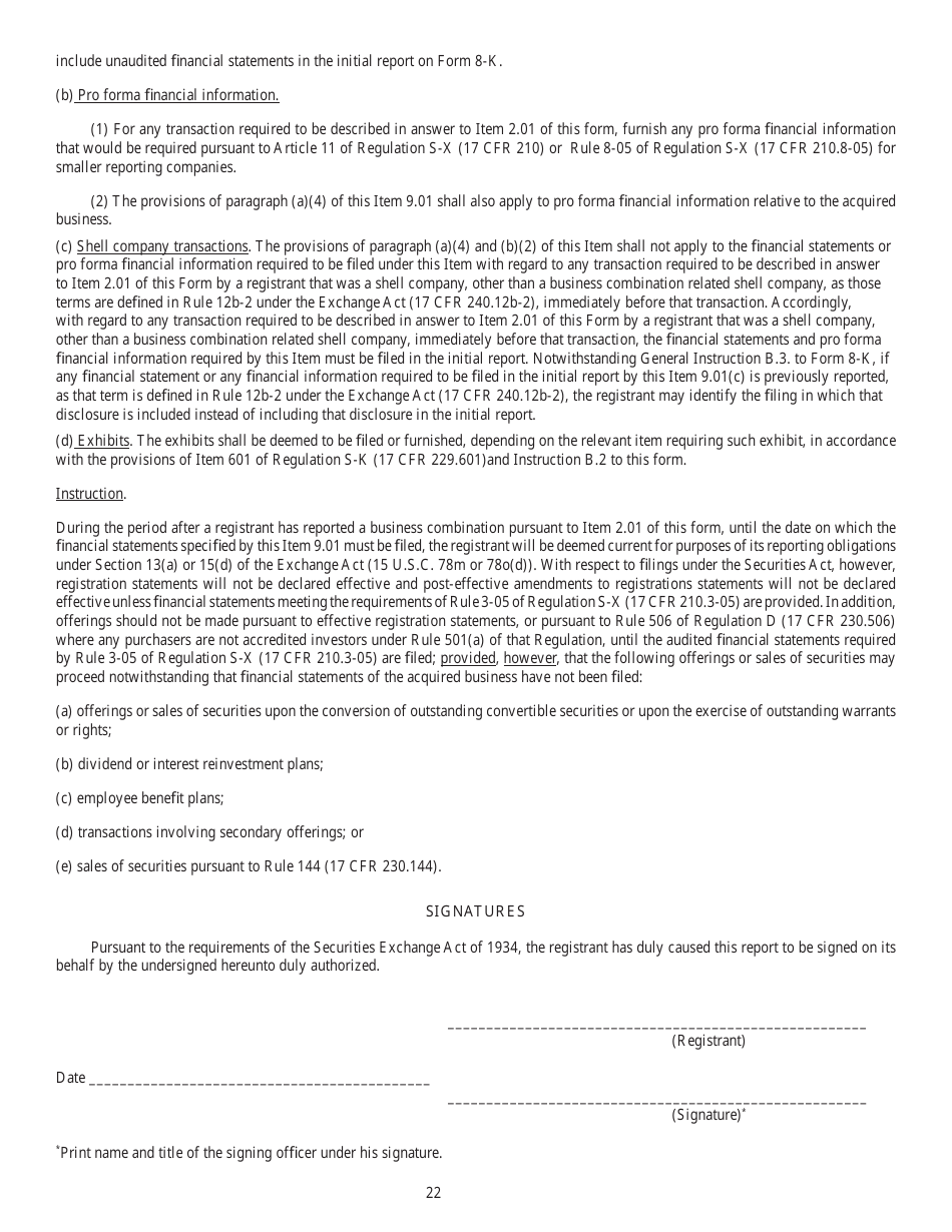 SEC Form 873 (8-K) Current Report Pursuant to Section 13 or 15(D) of the Securities Exchange Act of 1934, Page 22