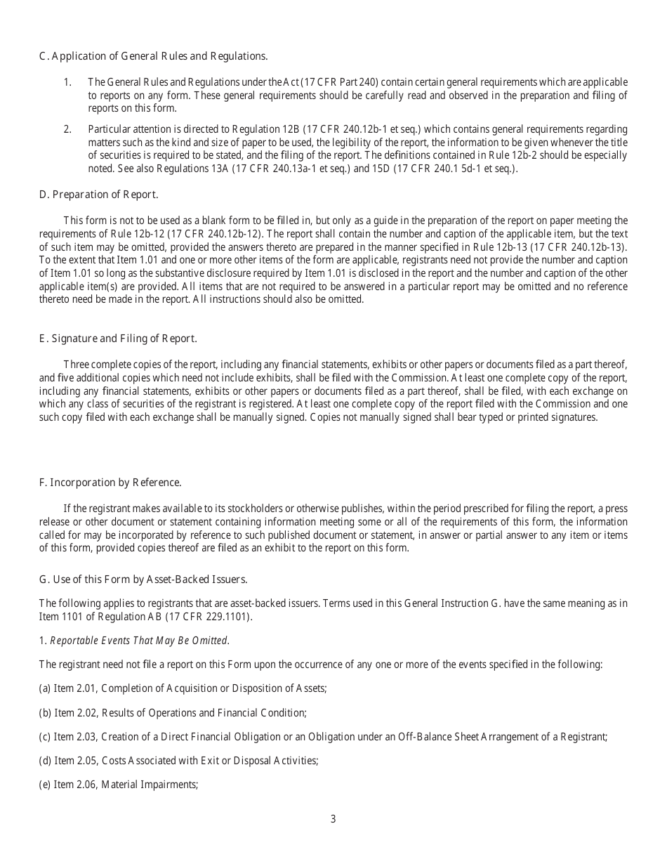 SEC Form 873 (8-K) Current Report Pursuant to Section 13 or 15(D) of the Securities Exchange Act of 1934, Page 3
