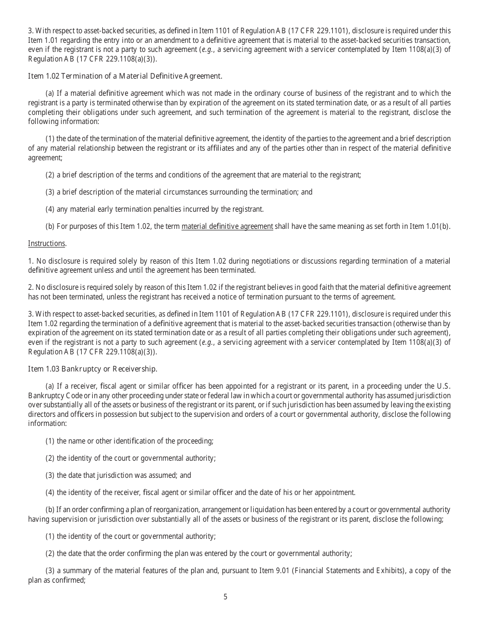 SEC Form 873 (8-K) Current Report Pursuant to Section 13 or 15(D) of the Securities Exchange Act of 1934, Page 5