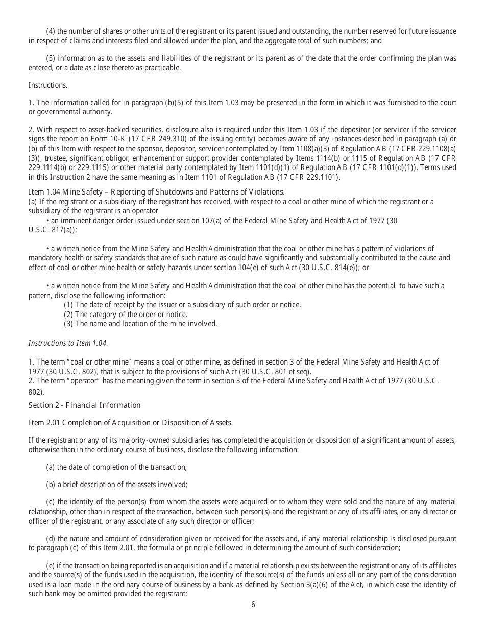 SEC Form 873 (8-K) Current Report Pursuant to Section 13 or 15(D) of the Securities Exchange Act of 1934, Page 6