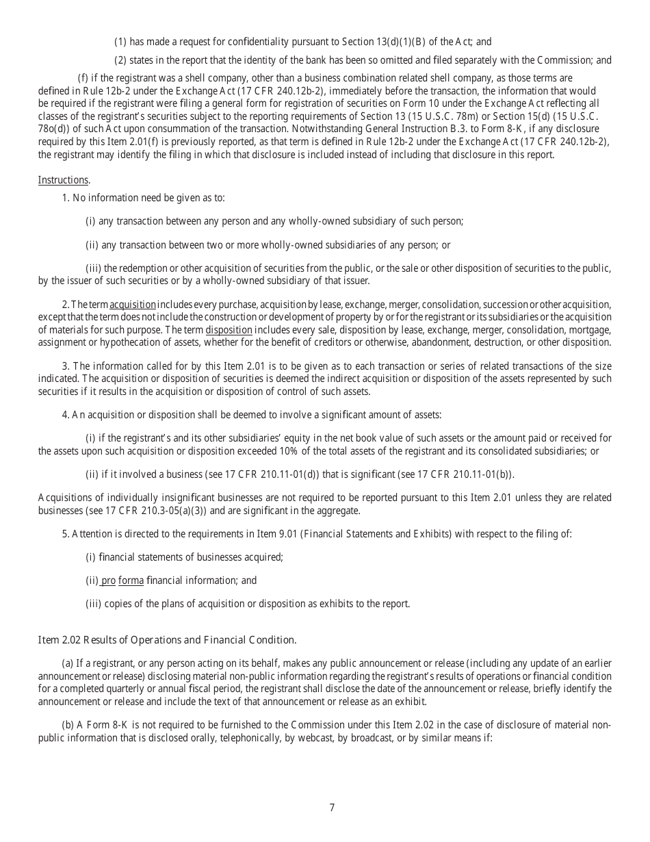 SEC Form 873 (8-K) Current Report Pursuant to Section 13 or 15(D) of the Securities Exchange Act of 1934, Page 7