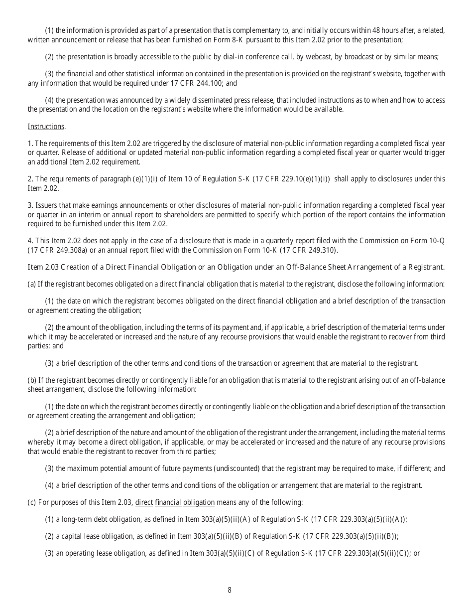 SEC Form 873 (8-K) Current Report Pursuant to Section 13 or 15(D) of the Securities Exchange Act of 1934, Page 8