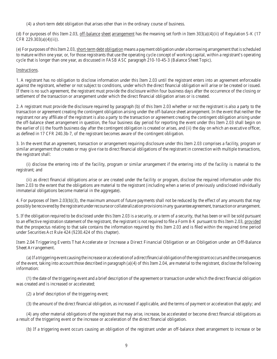 SEC Form 873 (8-K) Current Report Pursuant to Section 13 or 15(D) of the Securities Exchange Act of 1934, Page 9