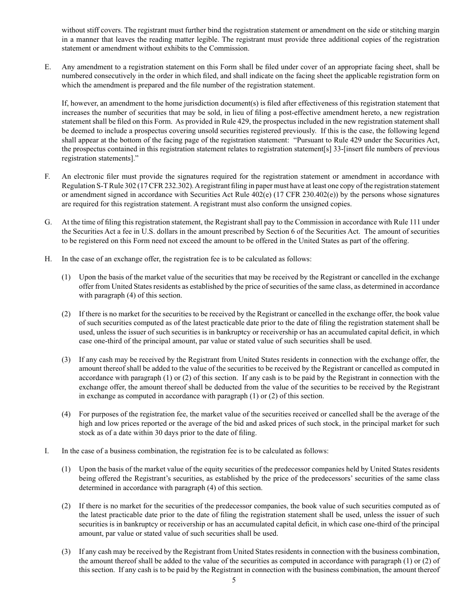 SEC Form 2292 (F-10) Registration Statement Under the Securities Act of 1933, Page 5