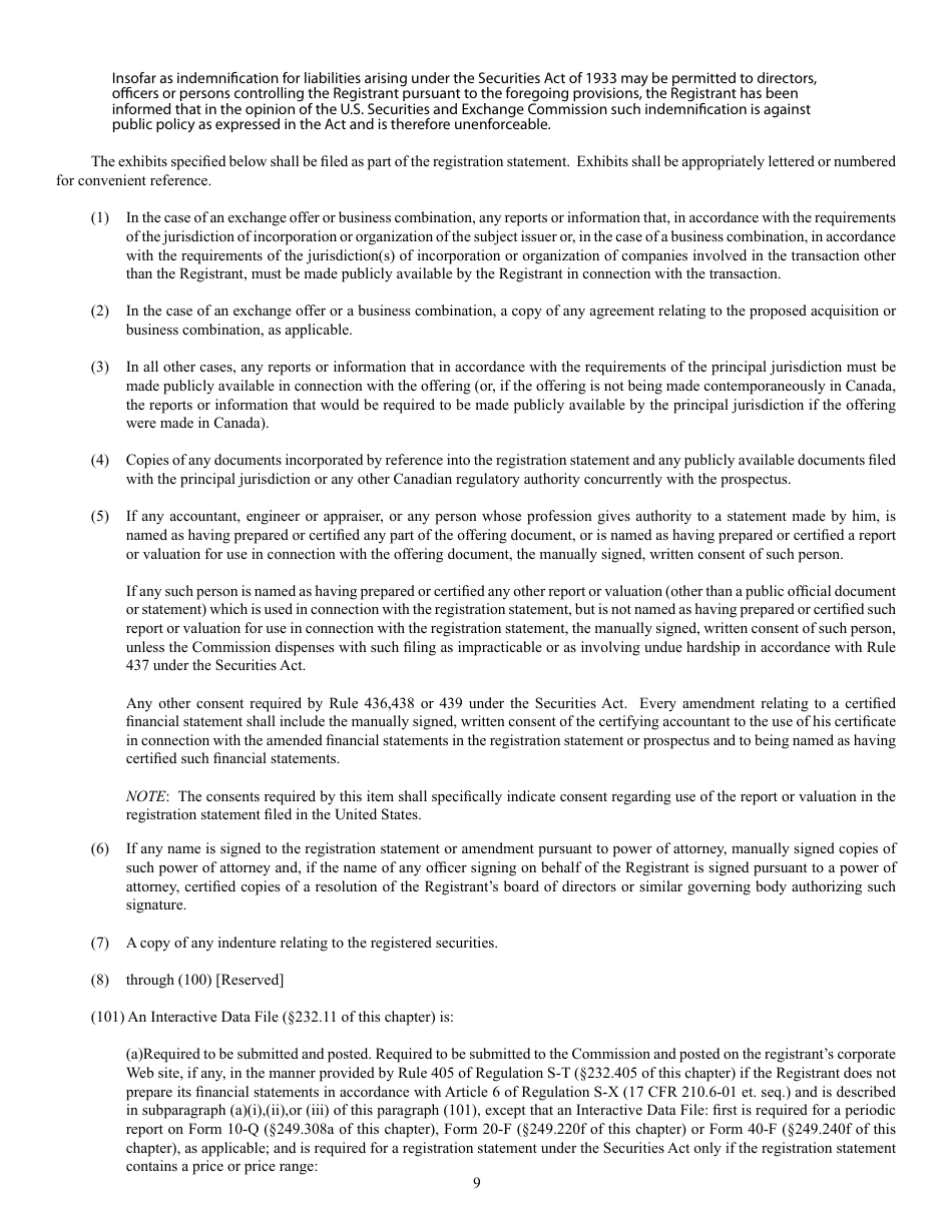 SEC Form 2292 (F-10) Registration Statement Under the Securities Act of 1933, Page 9