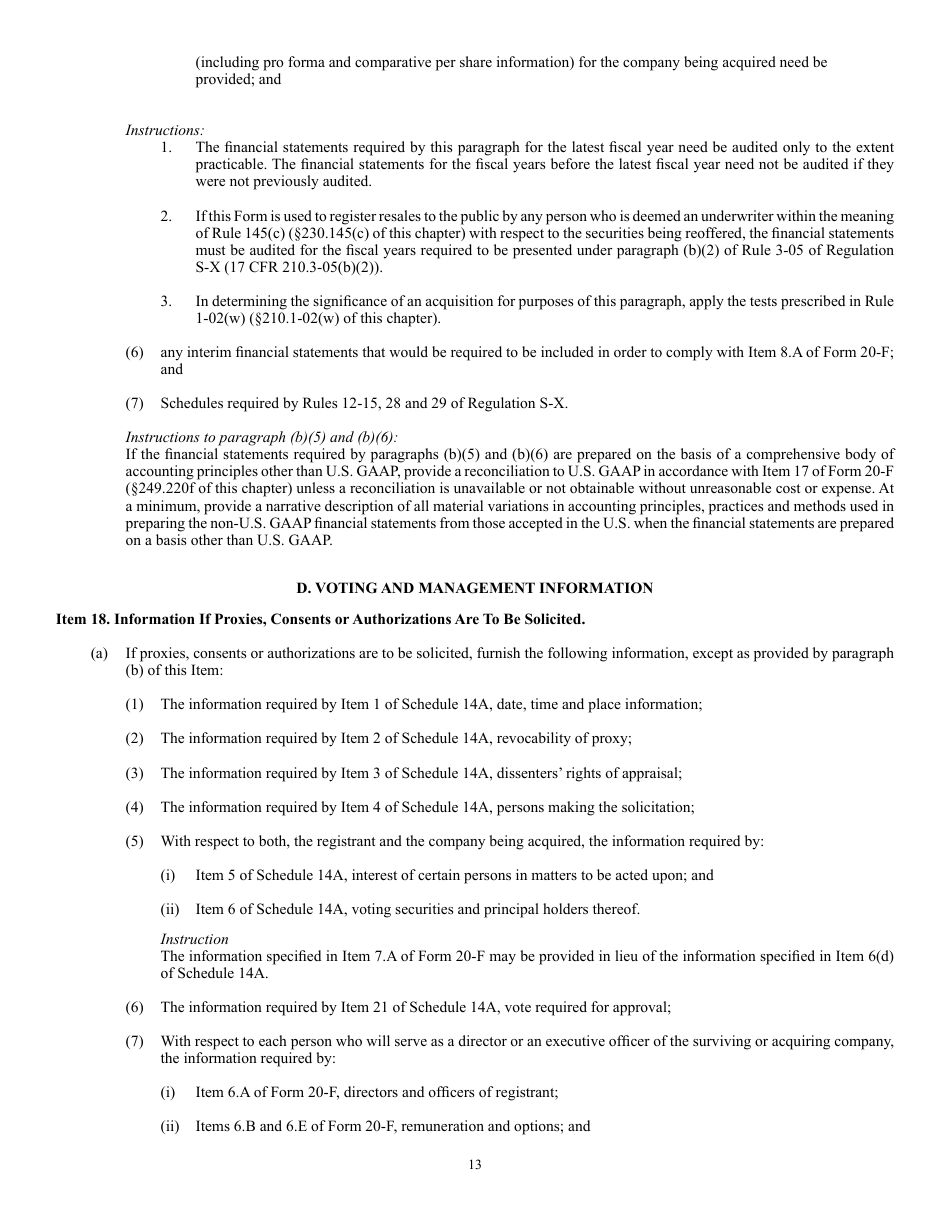 SEC Form 2078 (F-4) Registration Statement Under the Securities Act of 1933, Page 13