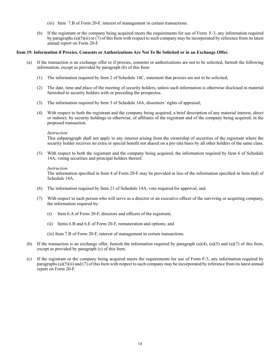 SEC Form 2078 (F-4) Registration Statement Under the Securities Act of 1933, Page 14