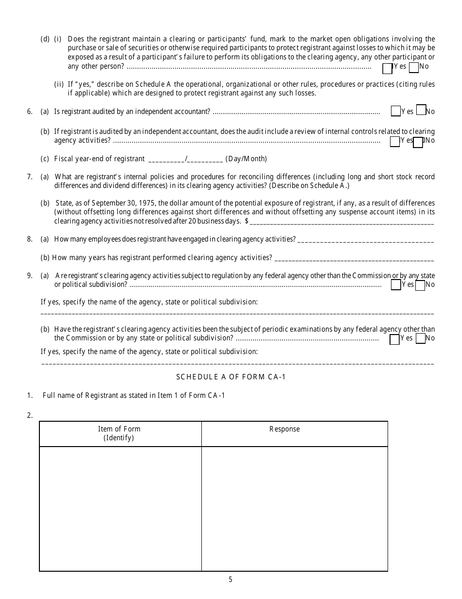 SEC Form 1853 (CA-1) Application for Registration or for Exemption From Registration as a Clearing Agency and for Amendment to Registration Pursuant to the Securities Exchange Act of 1934 (the Act), Page 5