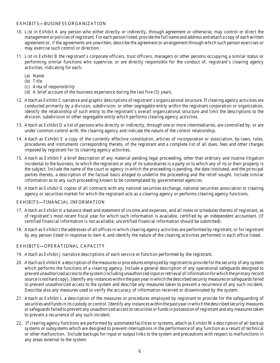 SEC Form 1853 (CA-1) Application for Registration or for Exemption From Registration as a Clearing Agency and for Amendment to Registration Pursuant to the Securities Exchange Act of 1934 (the Act), Page 6