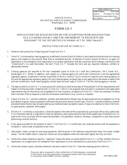 SEC Form 1853 (CA-1)  Printable Pdf