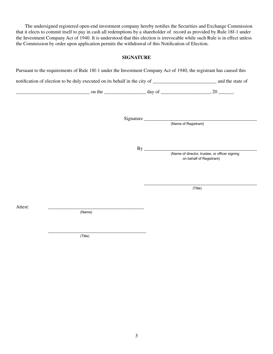 SEC Form 1846 (N-18F-1) Notification of Election Pursuant to Rule 18f-1 Under the Investment Company Act of 1940., Page 3