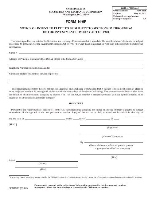 SEC Form 1936 (N-6F) Notice of Intent to Elect to Be Subject to Sections 55 Through 65 of the Investment Company Act of 1940
