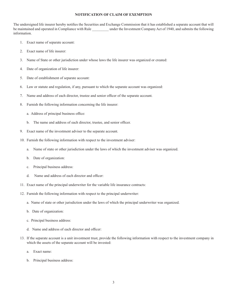 SEC Form 1130 (N-6EI-1) Notification of Claim of Exemption Pursuant to Rule 6e-2 or 6e-3(T) Under the Investment Company Act of 1940, Page 3