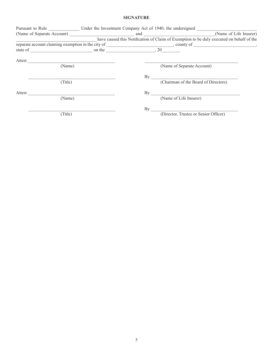SEC Form 1130 (N-6EI-1) Notification of Claim of Exemption Pursuant to Rule 6e-2 or 6e-3(T) Under the Investment Company Act of 1940, Page 5