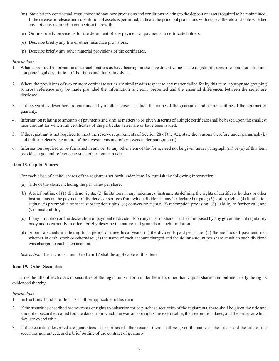 SEC Form 1285 (N-8B-4) Registration Statement of Face-Amount Certificate Companies, Page 9