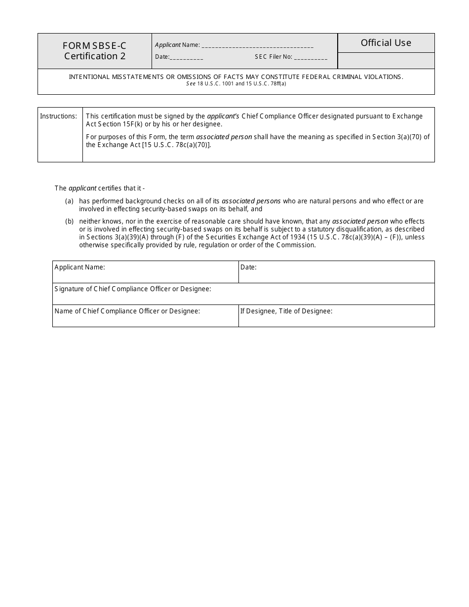 SEC Form 2927 (SBSE-C) Certifications for Registration of Security-Based Swap Dealers and Major Security-Based Swap Participants, Page 4