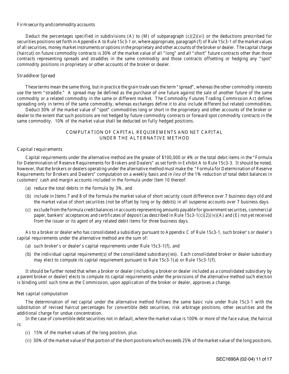 Instructions for SEC Form 1695, X-17A-5 Part II Focus Report, Page 11