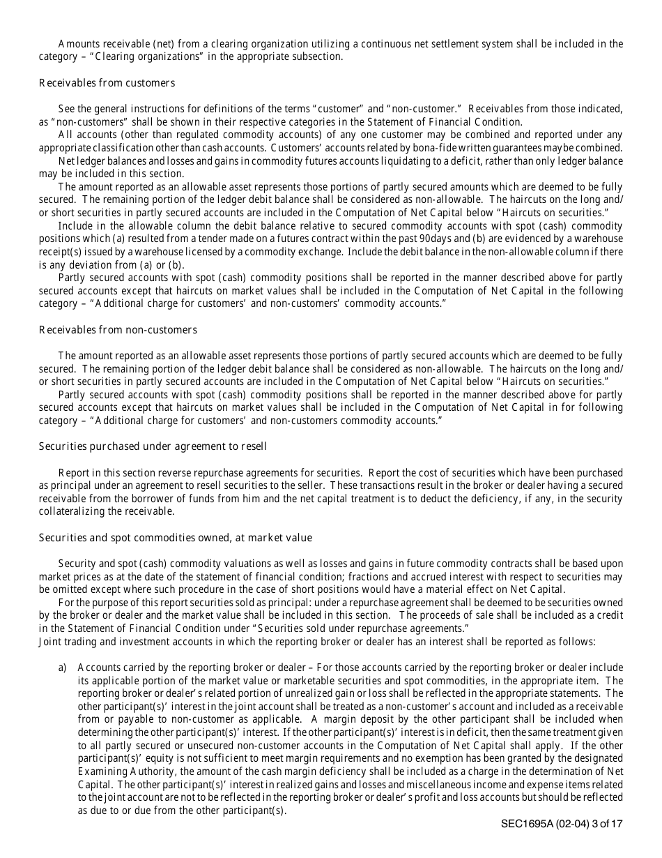 Instructions for SEC Form 1695, X-17A-5 Part II Focus Report, Page 3