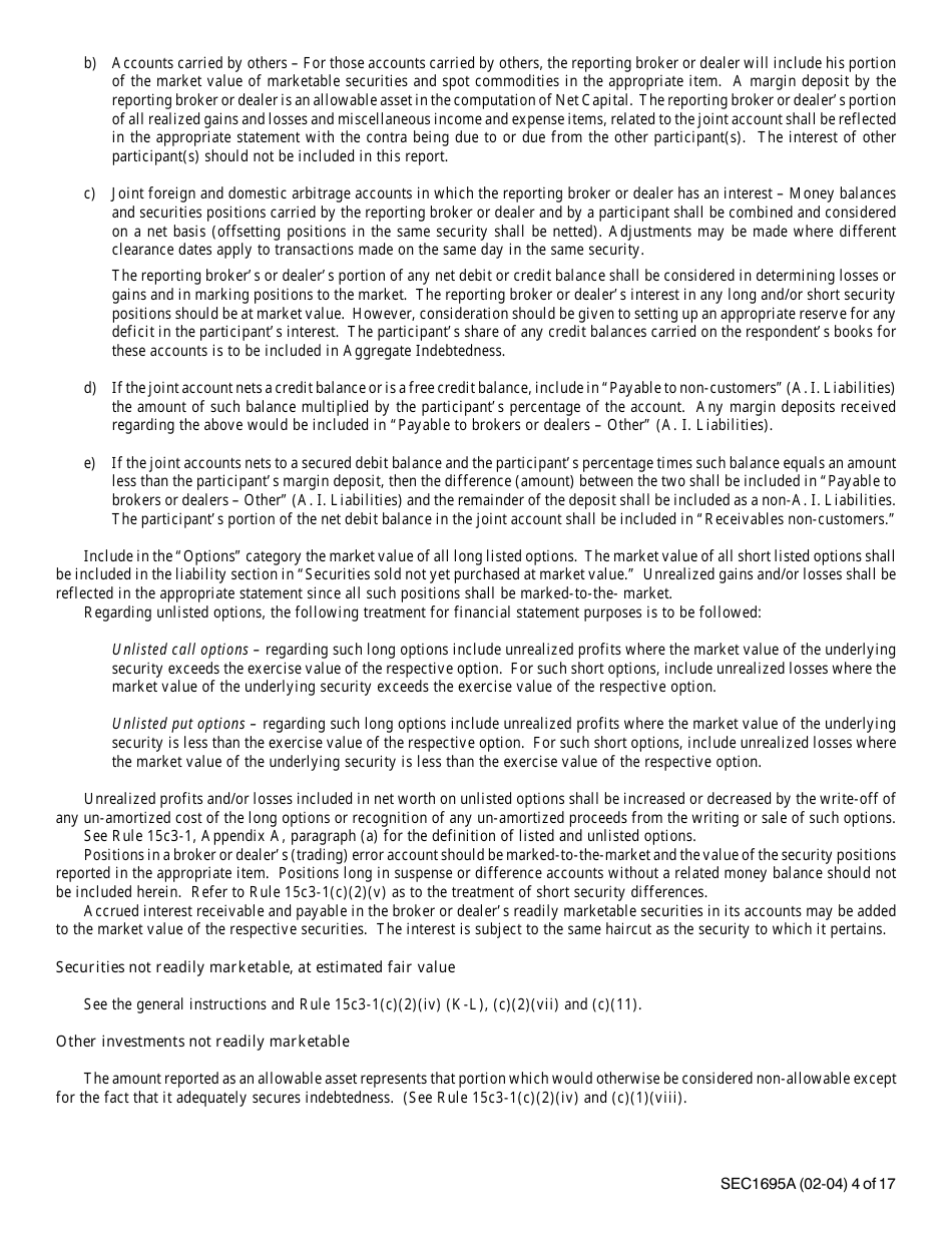 Instructions for SEC Form 1695, X-17A-5 Part II Focus Report, Page 4