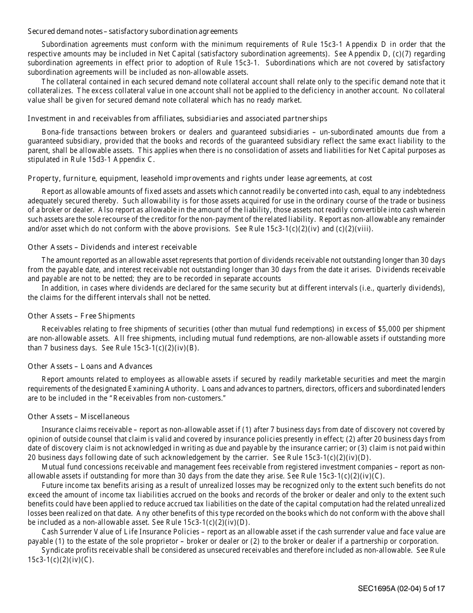 Instructions for SEC Form 1695, X-17A-5 Part II Focus Report, Page 5