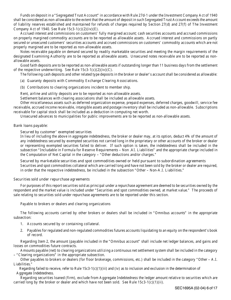 Instructions for SEC Form 1695, X-17A-5 Part II Focus Report, Page 6