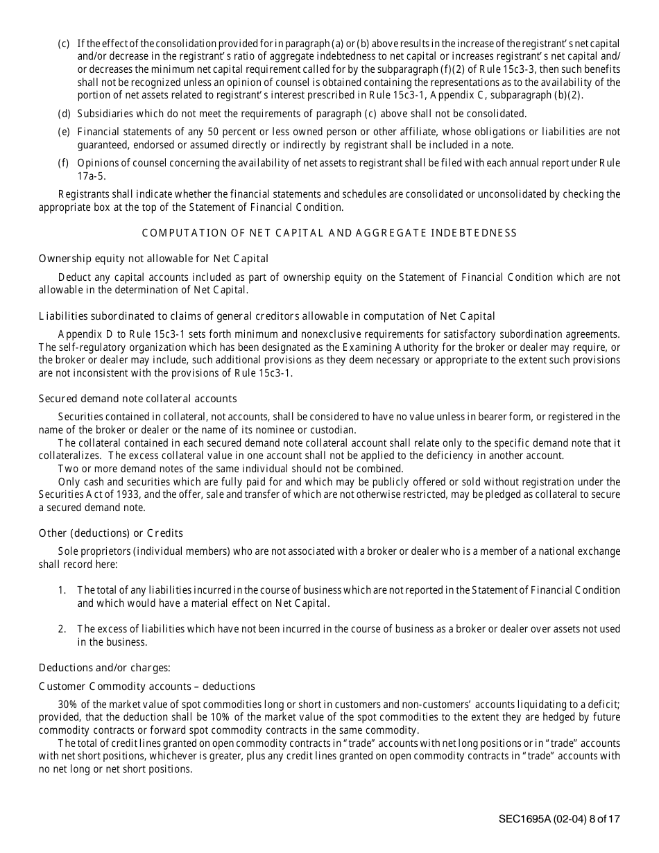 Instructions for SEC Form 1695, X-17A-5 Part II Focus Report, Page 8