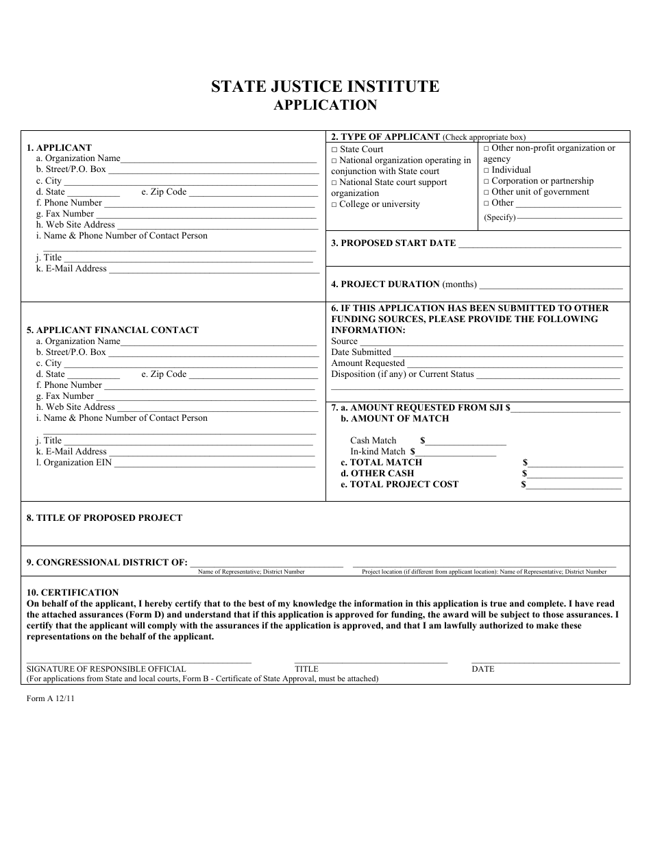 Form A Grant Application, Page 1