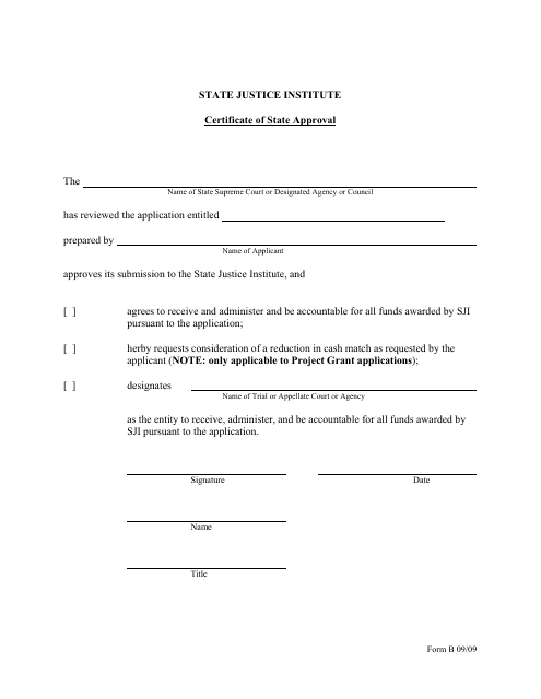 Form B Certificate of State Approval