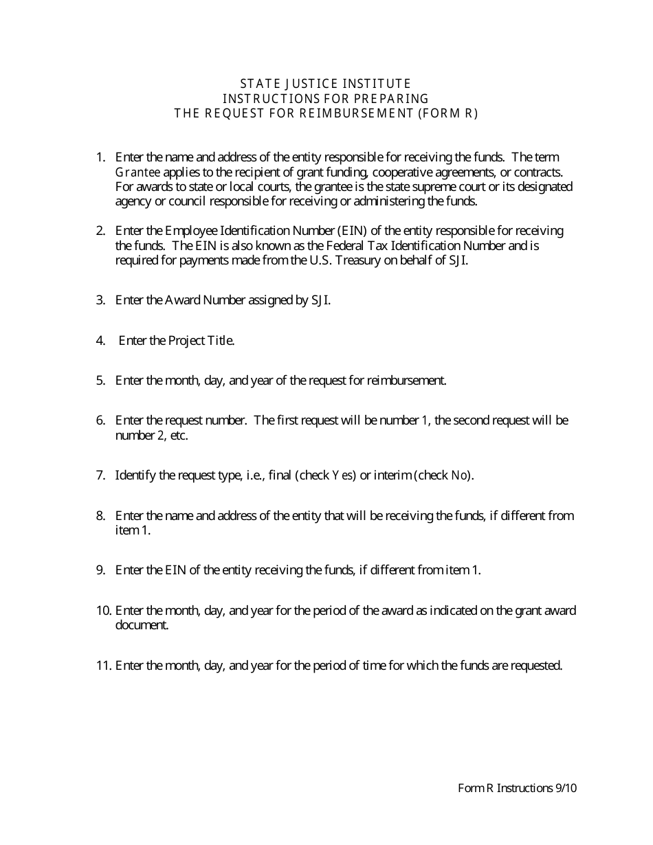 Instructions for Form R Request for Reimbursement, Page 1