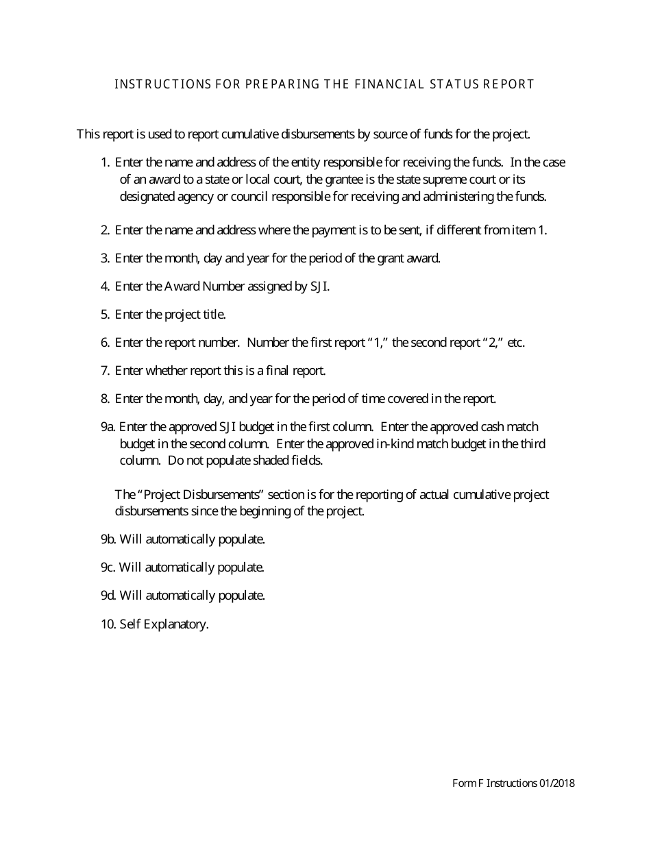 Download Instructions for Form F Financial Status Report PDF Templateroller