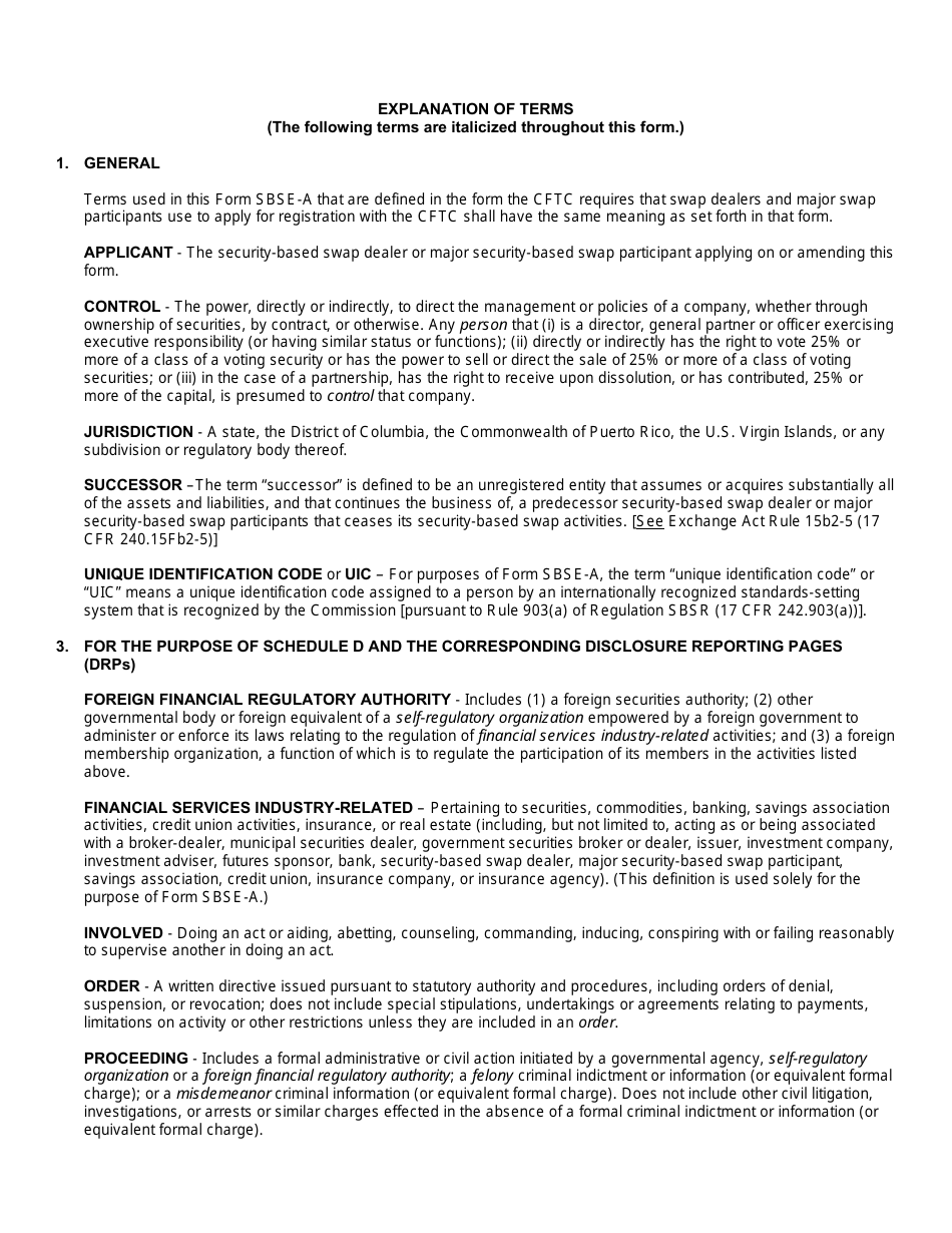 SEC Form 2925 (SBSE-A) Application for Registration of Security-Based Swap Dealers and Major Security-Based Swap Participants That Are Registered or Registering With the Commodity Futures Trading Commission as a Swap Dealer or Major Swap Participant, Page 3