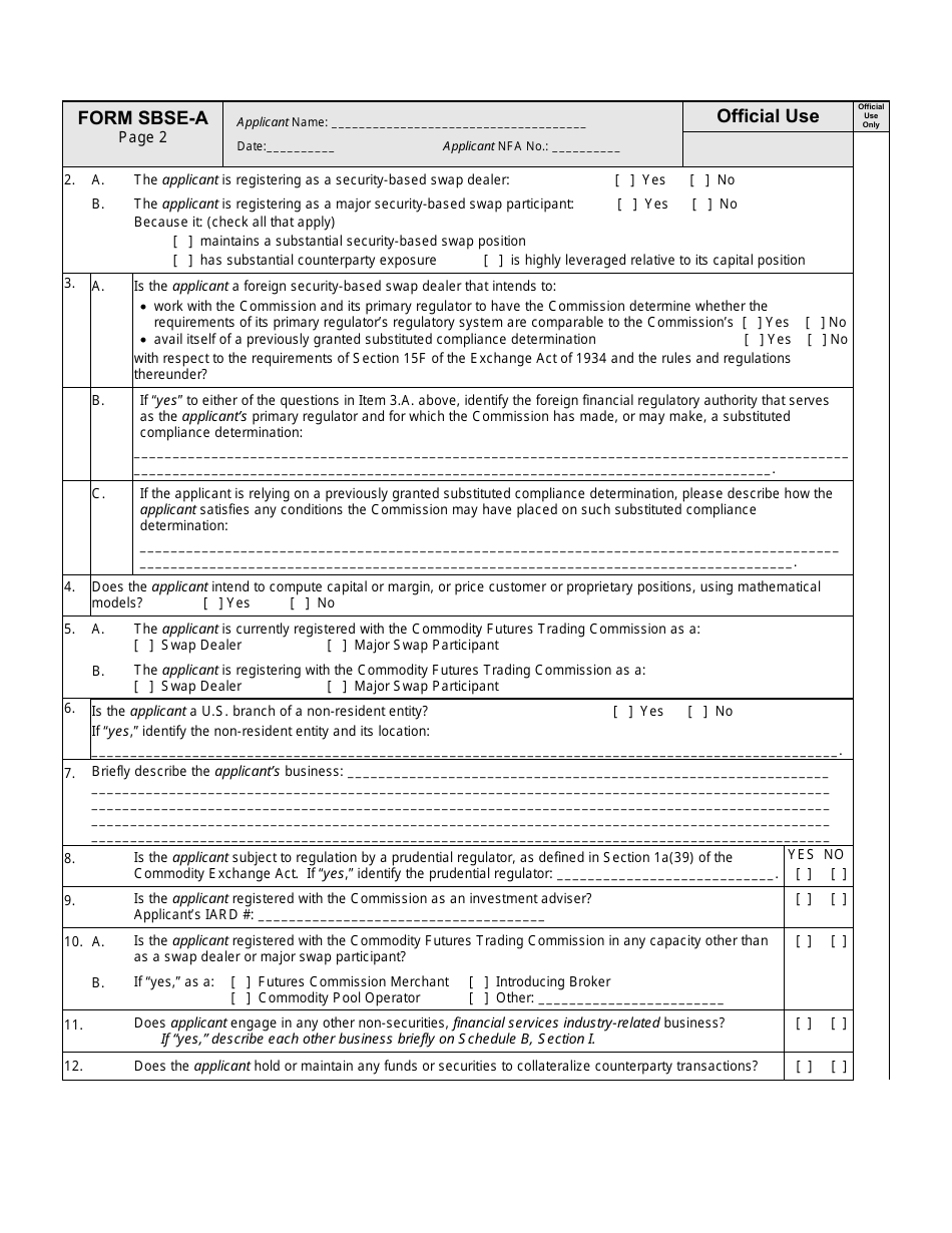 SEC Form 2925 (SBSE-A) Application for Registration of Security-Based Swap Dealers and Major Security-Based Swap Participants That Are Registered or Registering With the Commodity Futures Trading Commission as a Swap Dealer or Major Swap Participant, Page 5
