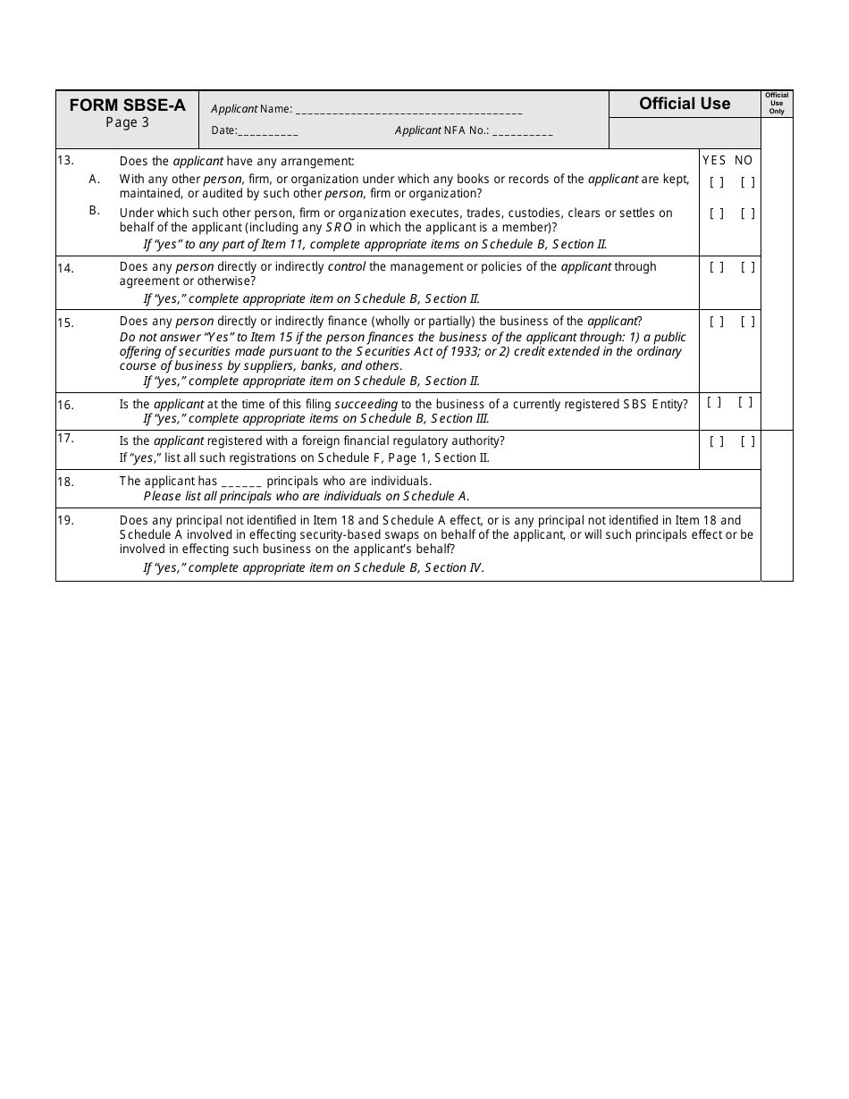 SEC Form 2925 (SBSE-A) Application for Registration of Security-Based Swap Dealers and Major Security-Based Swap Participants That Are Registered or Registering With the Commodity Futures Trading Commission as a Swap Dealer or Major Swap Participant, Page 6