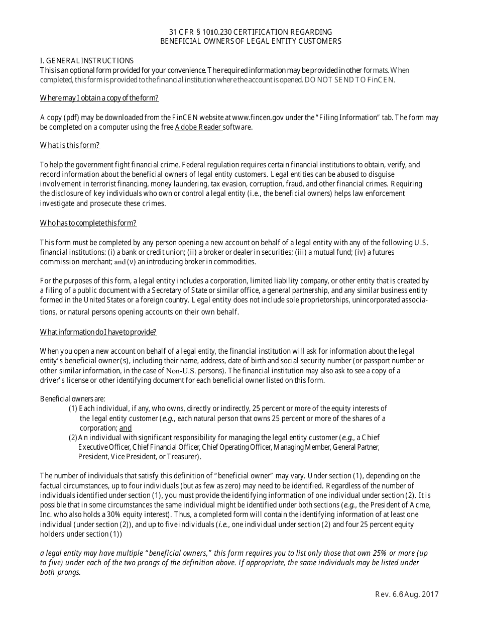 Certification of Beneficial Owner(S), Page 1