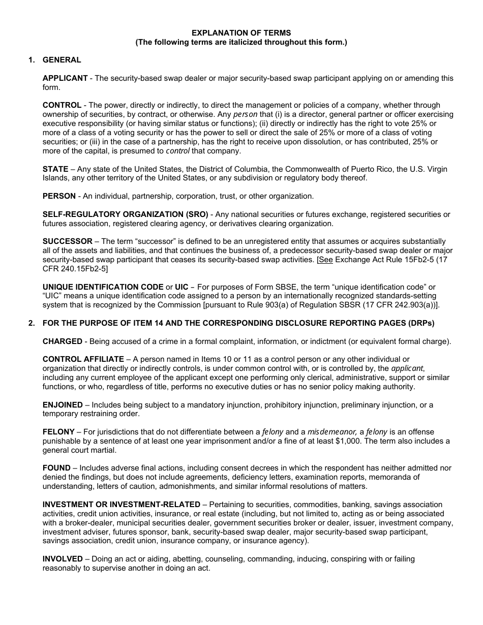 SEC Form 2924 (SBSE) Uniform Application for Security-Based Swap Dealer and Major Security-Based Swap Participant Registration, Page 3