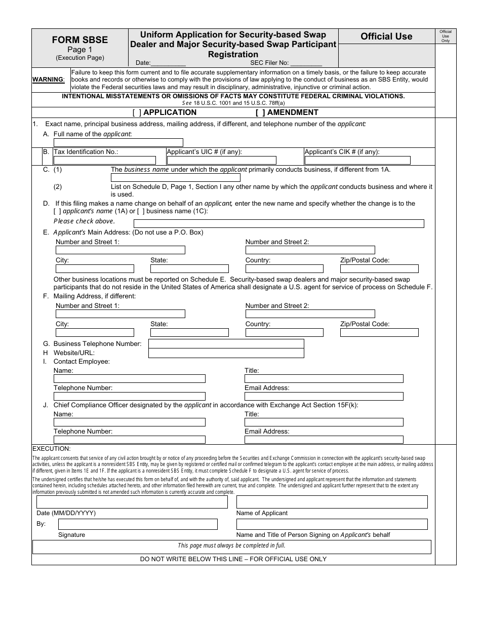 SEC Form 2924 (SBSE) Uniform Application for Security-Based Swap Dealer and Major Security-Based Swap Participant Registration, Page 5