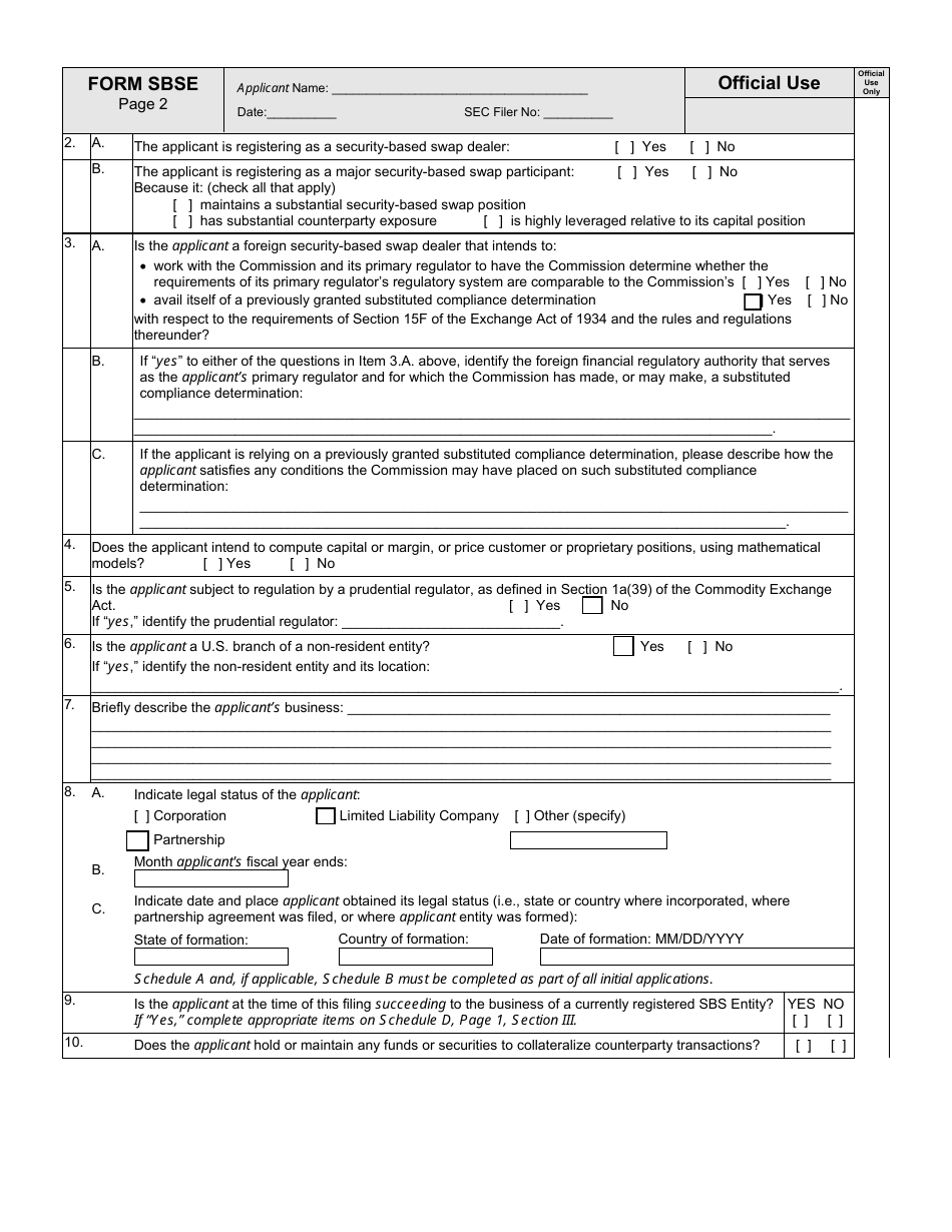SEC Form 2924 (SBSE) Uniform Application for Security-Based Swap Dealer and Major Security-Based Swap Participant Registration, Page 6