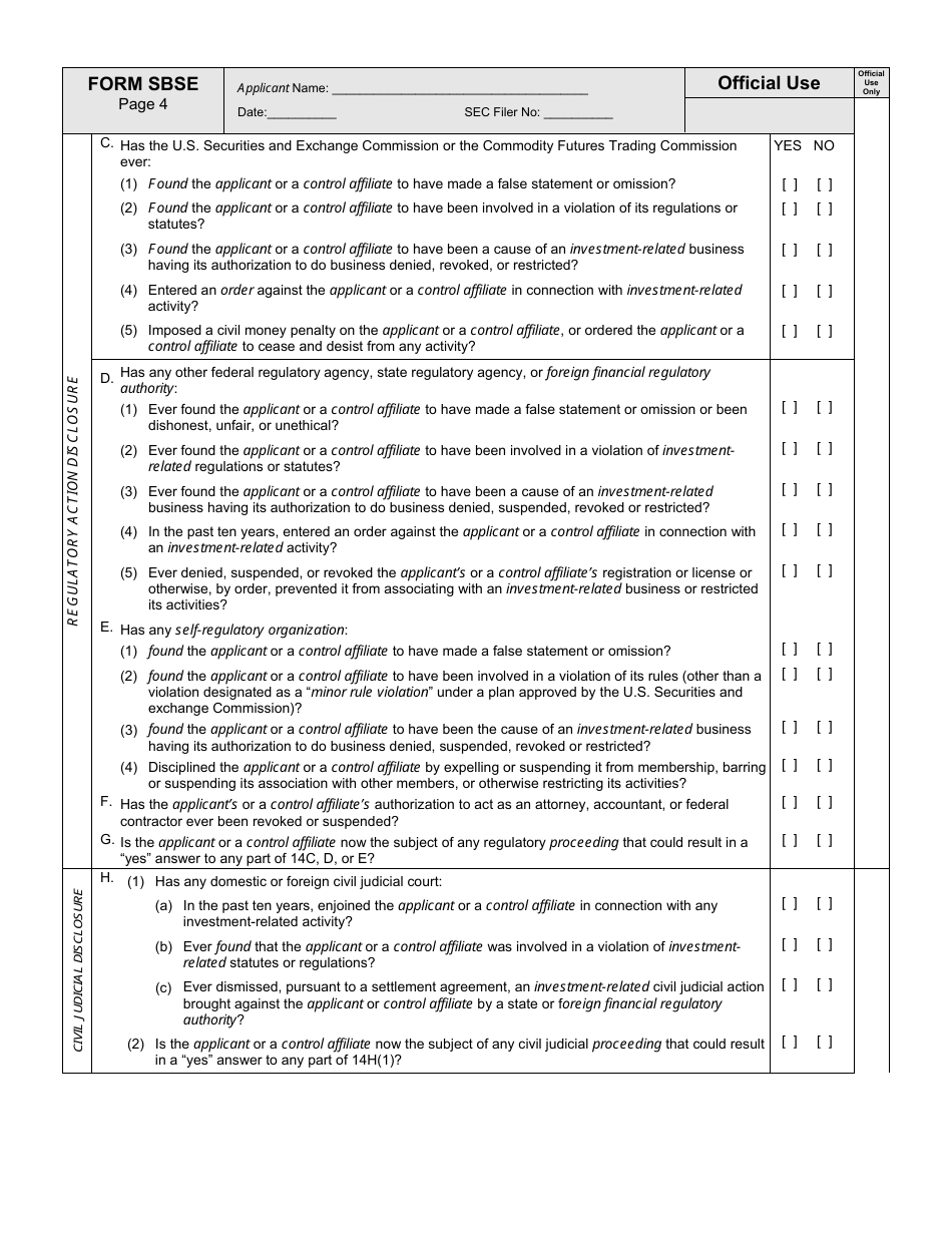 SEC Form 2924 (SBSE) Uniform Application for Security-Based Swap Dealer and Major Security-Based Swap Participant Registration, Page 8