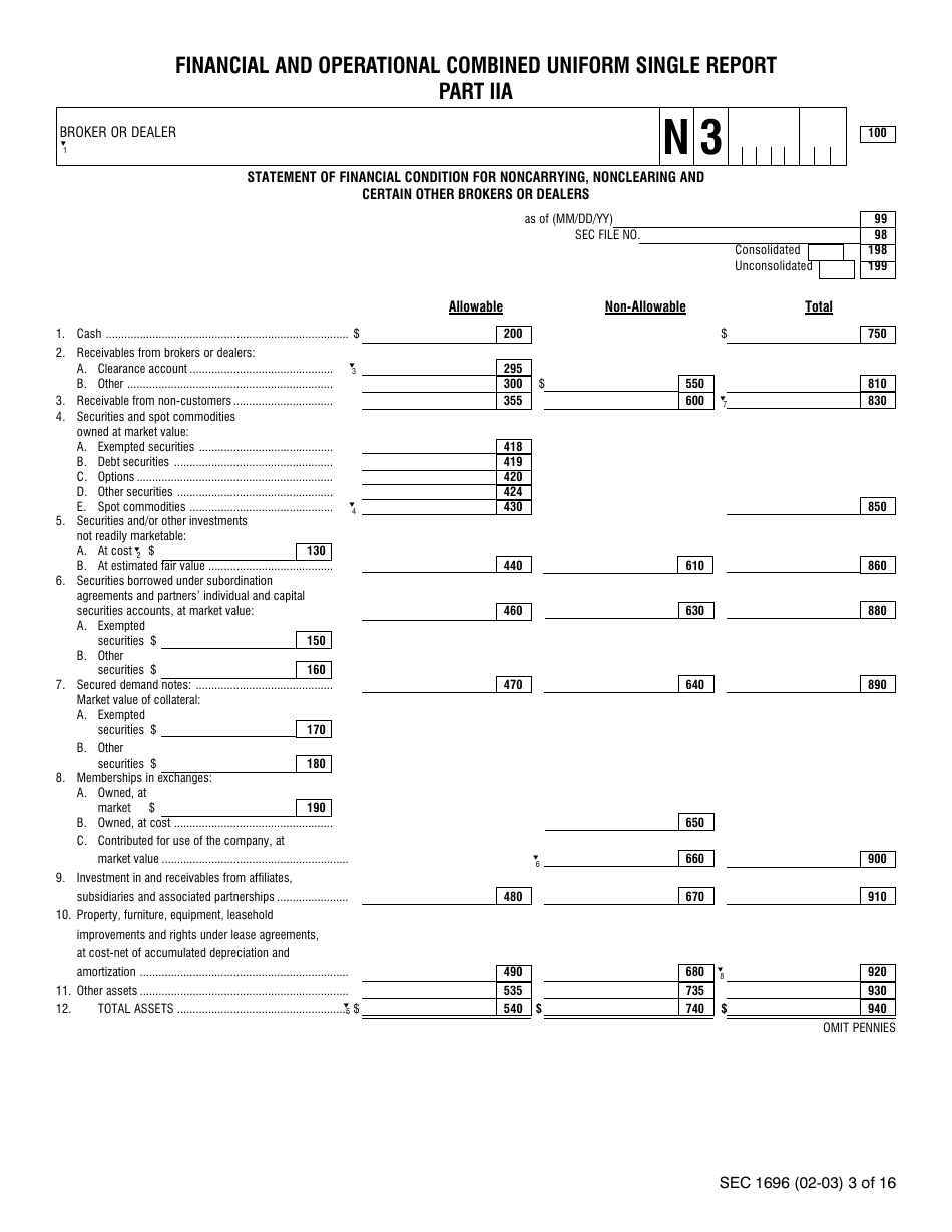 SEC Form 1696 (X-17A-5) Part IIA Focus Report, Page 3