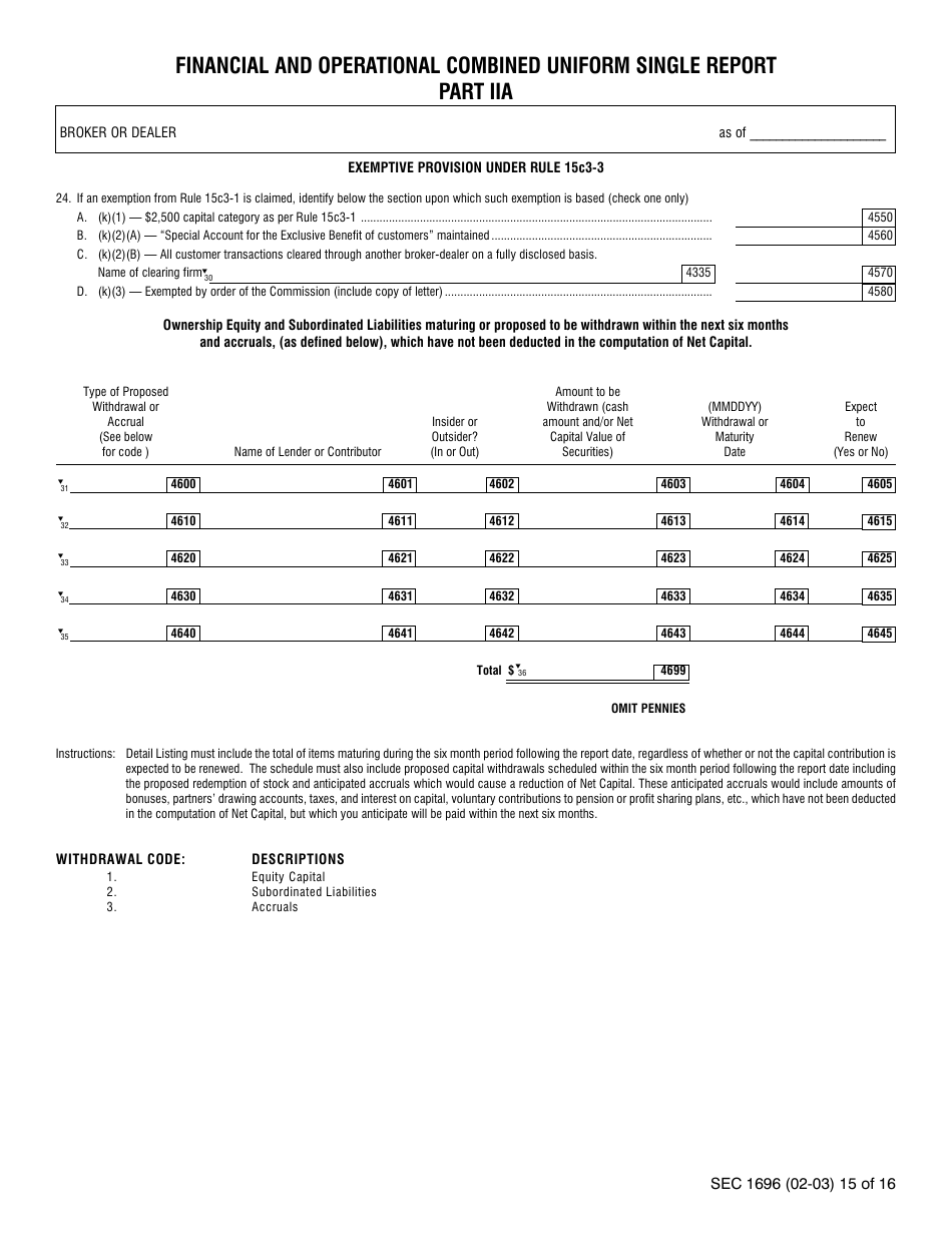SEC Form 1696 (X-17A-5) Part IIA Focus Report, Page 9