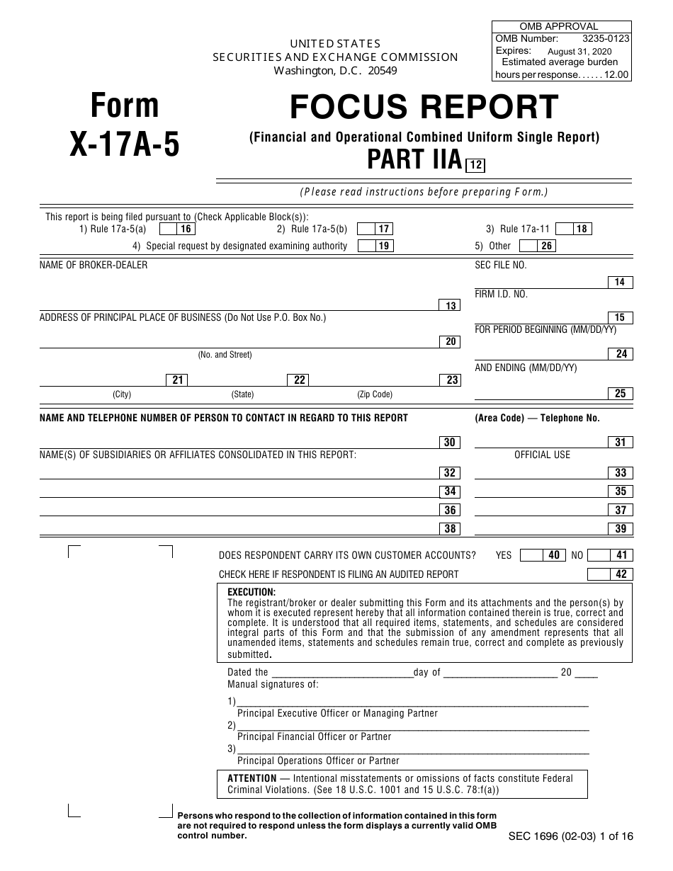 SEC Form 1696 (X17A5) Part IIA Fill Out, Sign Online and Download