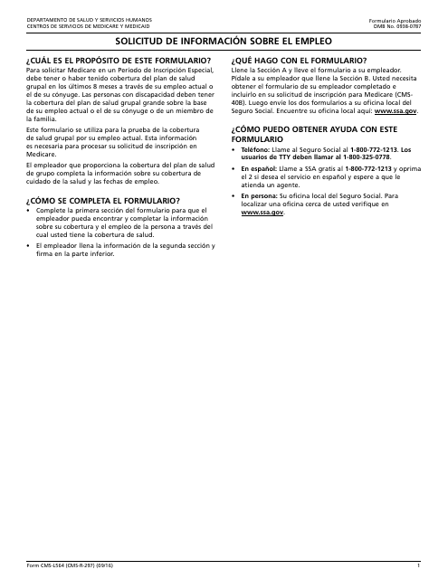 Formulario CMS-L564 Solicitud De Informacion Sobre El Empleo (Spanish)