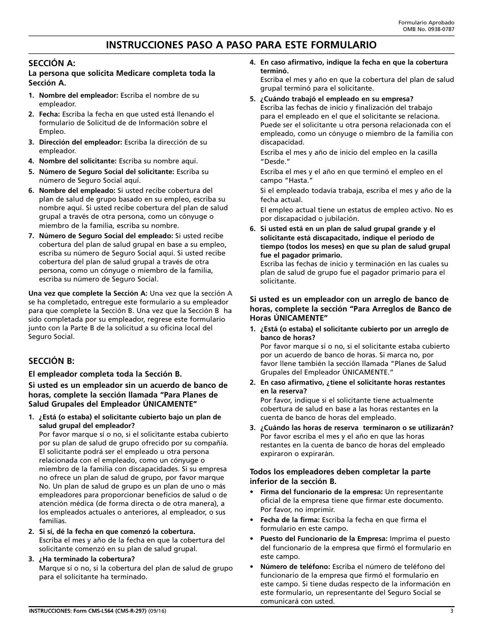 Formulario CMS-L564 Solicitud De Informacion Sobre El Empleo (Spanish), Page 3