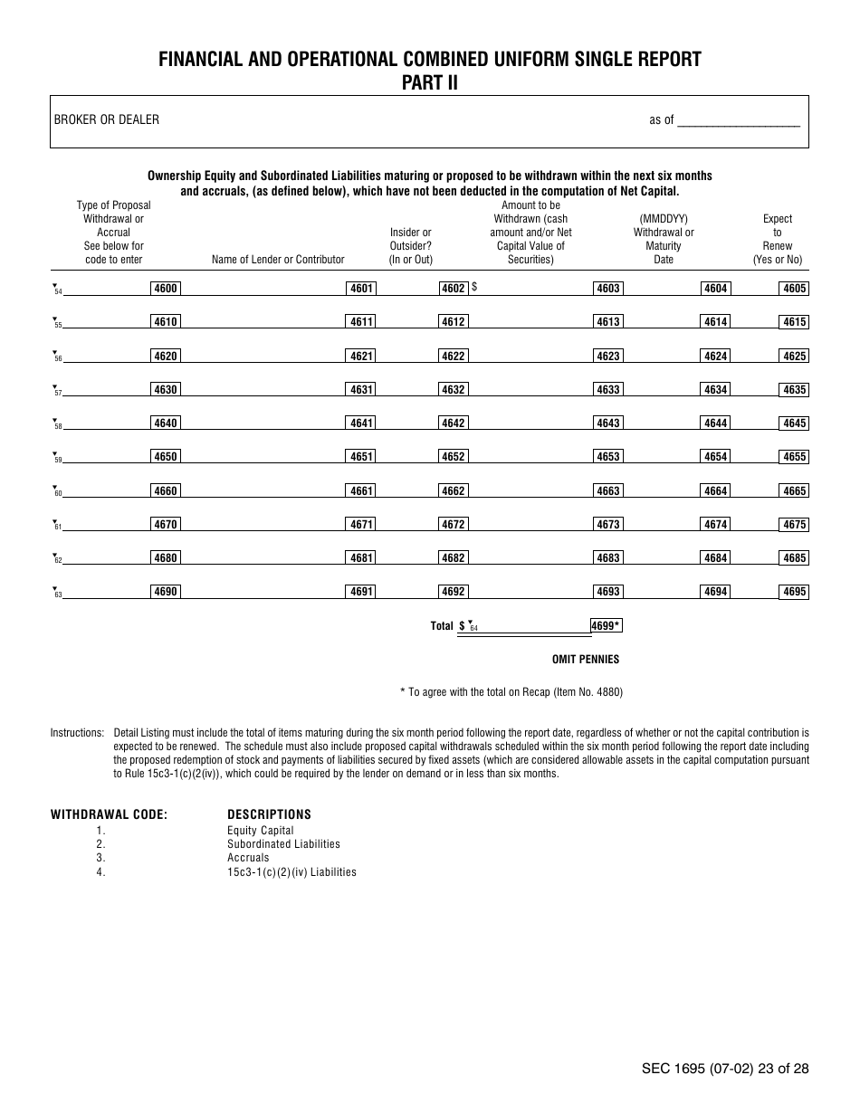 SEC Form 1695 (X-17A-5) Part II Focus Report, Page 13
