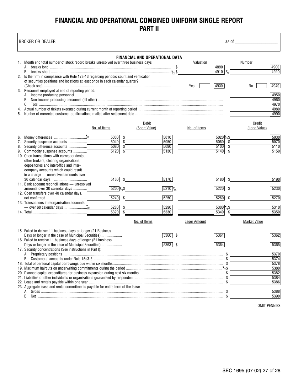 SEC Form 1695 (X-17A-5) Part II Focus Report, Page 15