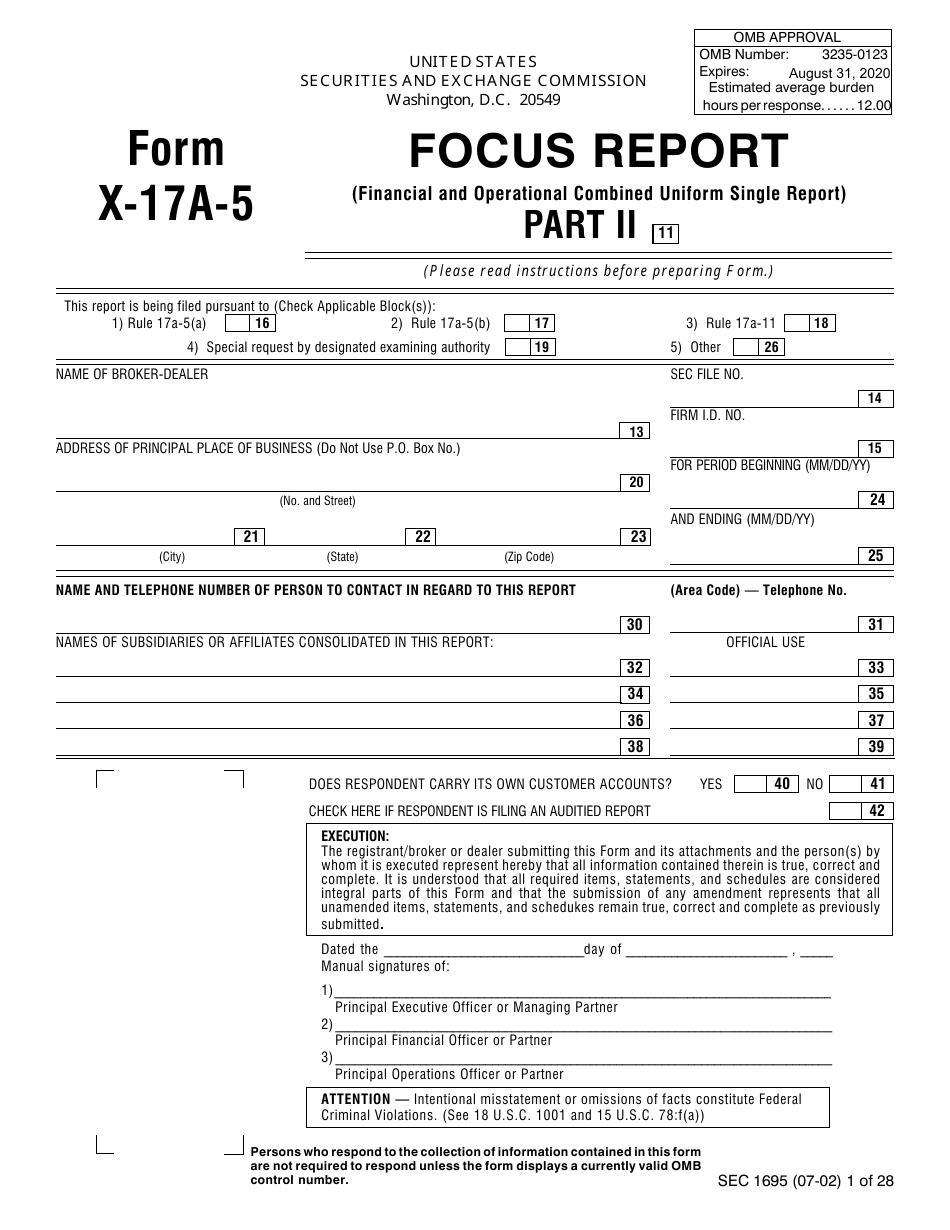 SEC Form 1695 (X-17A-5) Part II Focus Report, Page 1