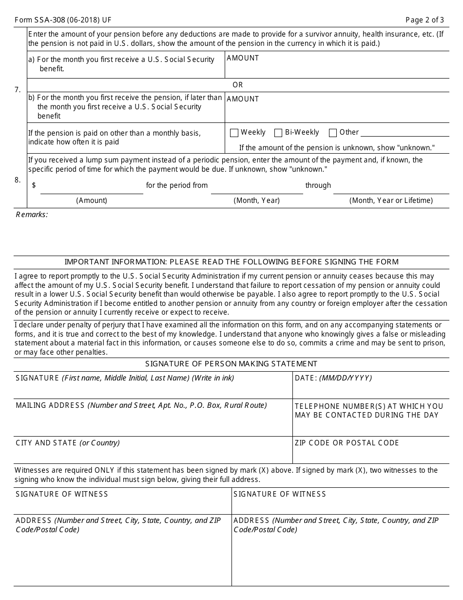 Form SSA-308 - Fill Out, Sign Online and Download Fillable PDF ...