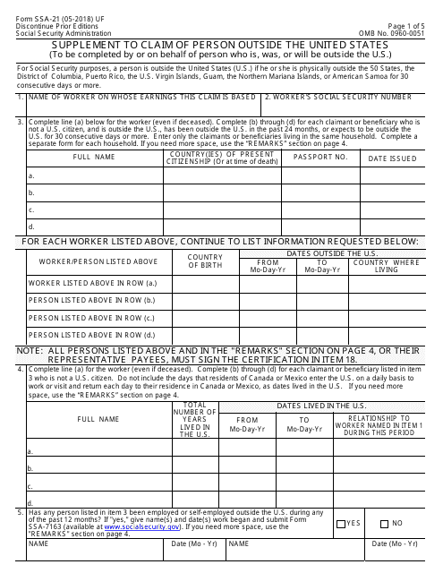 Form 21 Supplement to Claim of Person Outside the United States