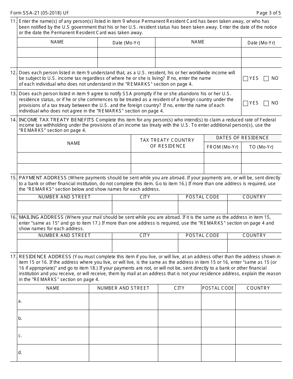 Form 21 Supplement to Claim of Person Outside the United States, Page 3