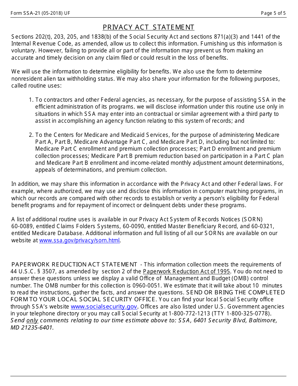 Form 21 Supplement to Claim of Person Outside the United States, Page 5